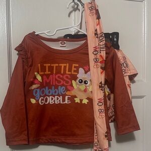 Little Miss Gobble Gobble Girls Rust Long-Sleeve Set